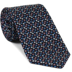 {[en]:Sky Blue, Blue, Pink & White on Midnight Blue Macclesfield Print Silk Tie