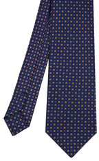 {[en]:Yellow Gold & Pink on Dark Navy Blue Macclesfield Print Pattern Silk Tie