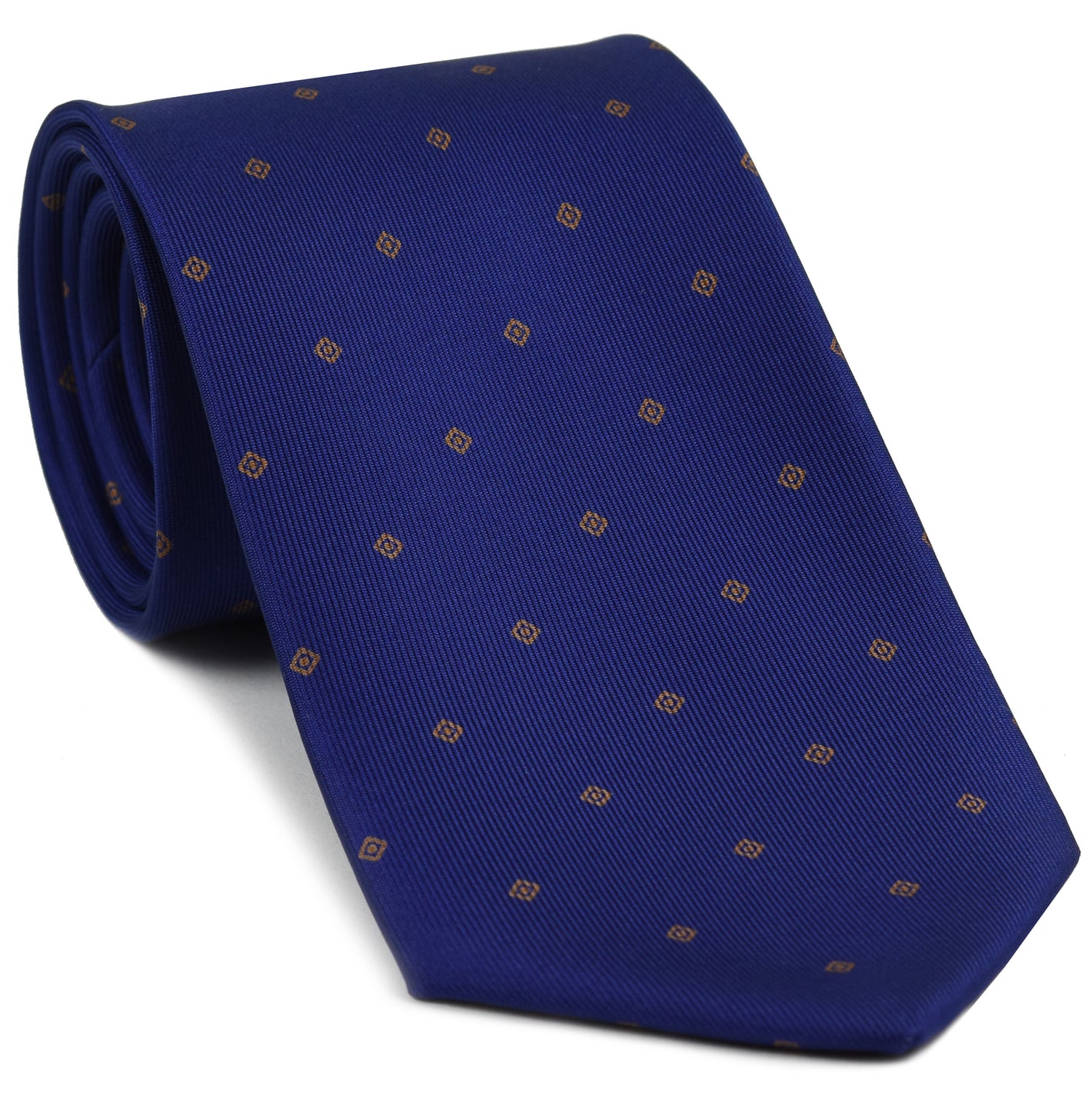 {[en]:Brown on Blue Macclesfield Print Pattern Silk Tie