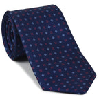 {[en]:Powder Blue & Fuchsia on Navy Blue Macclesfield Print Pattern Silk Tie