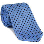 {[en]:Midnight Blue, Red & Burnt Orange on Sky Blue Macclesfield Print Pattern Silk Tie
