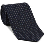{[en]:Sky Blue, Off-White & Light Pink on Midnight Blue Macclesfield Print Pattern Silk Tie