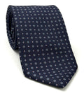Sky Blue, Off-White & Light Pink on Midnight Blue Macclesfield Print Pattern Silk Tie MCT-458