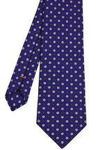 {[en]:Off-White, Sky Blue & Dark Brown on Purple Blue Macclesfield Print Pattern Silk Tie