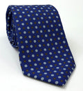 Off-White, Sky Blue & Dark Brown on Purple Blue Macclesfield Print Pattern Silk Tie MCT-460