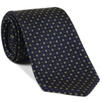 {[en]:Sky Blue, Gold & Dark fuchsia on Midnight Blue Macclesfield Print Pattern Silk Tie