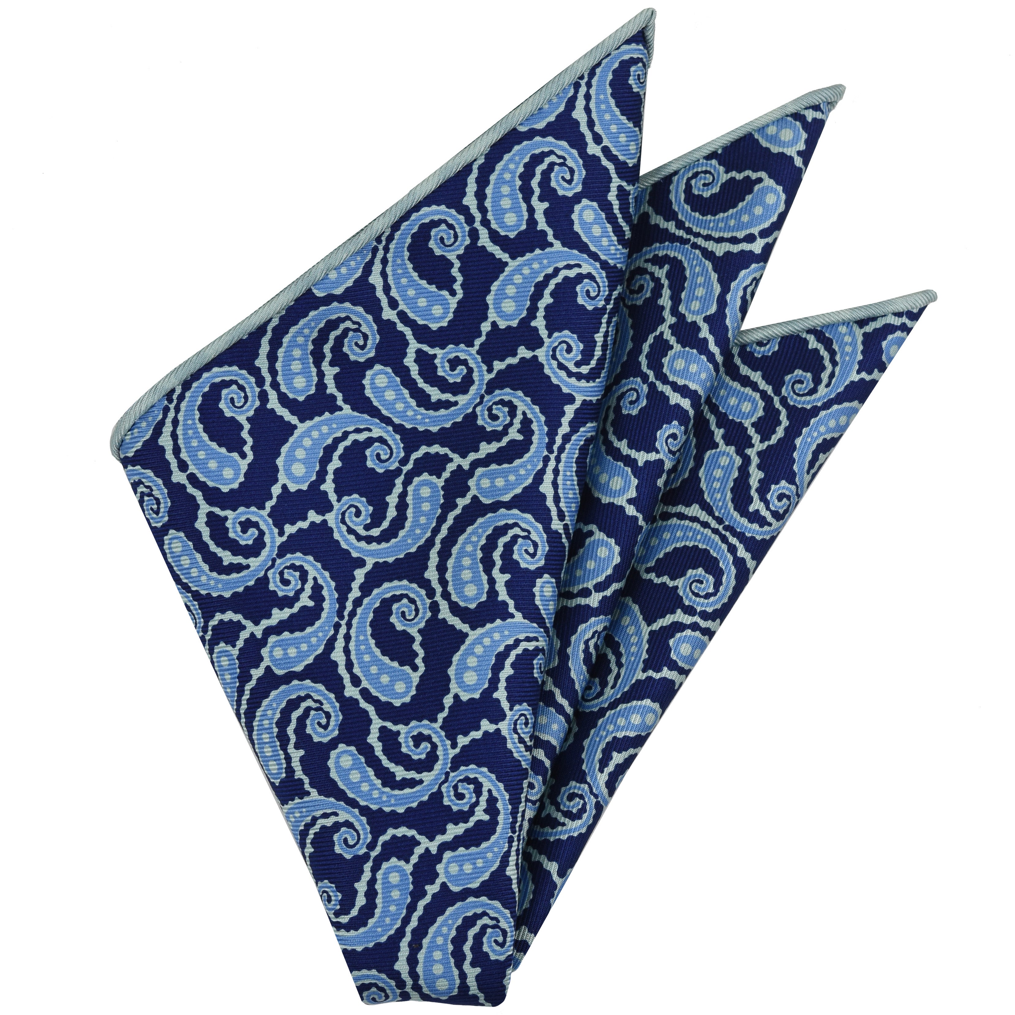 {[en]:Light Blue & Sky Blue on Navy Blue Macclesfield Print Pattern Silk Pocket Square
