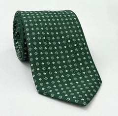 Off-White on Forest Green Macclesfield Print Pattern Silk Tie MCT-496