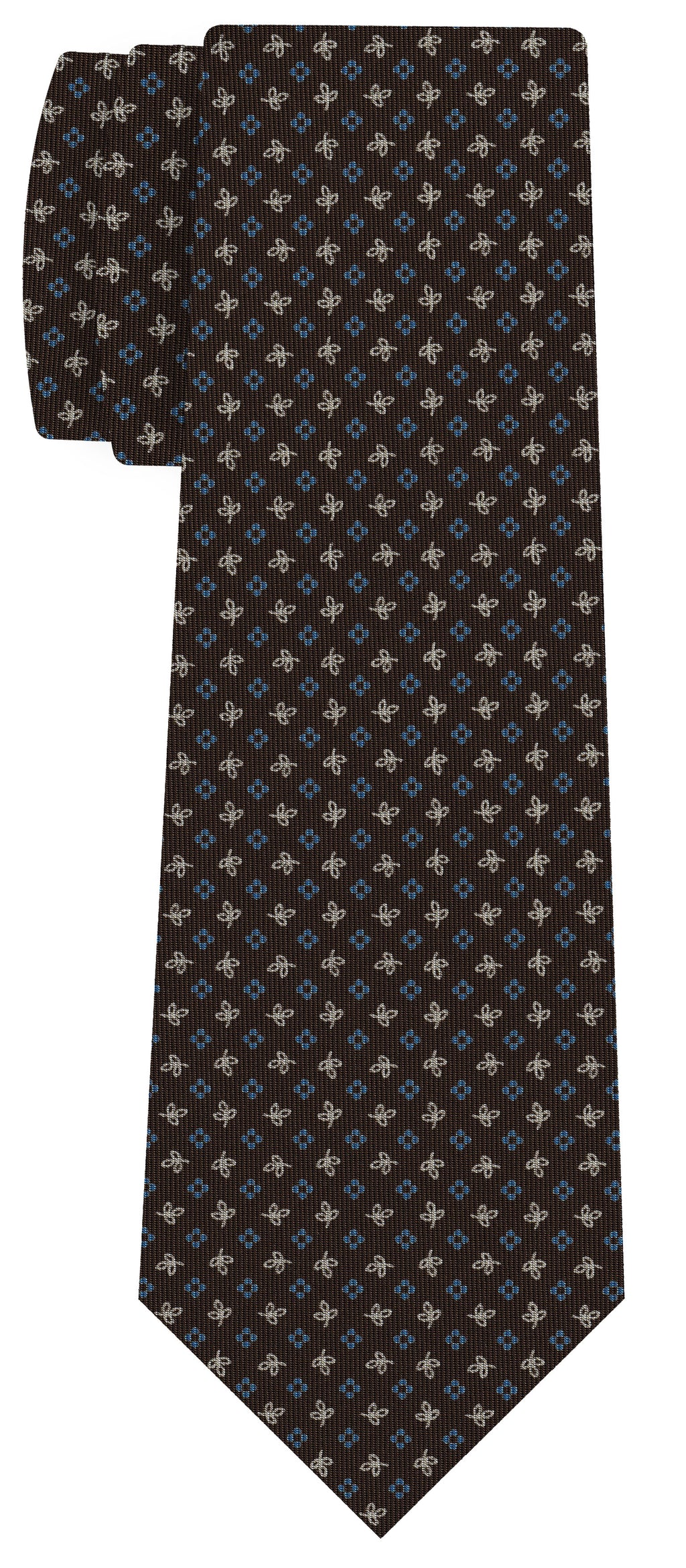 {[en]:Sky Blue & Off-White on Chocolate Macclesfield Print Pattern Silk Tie
