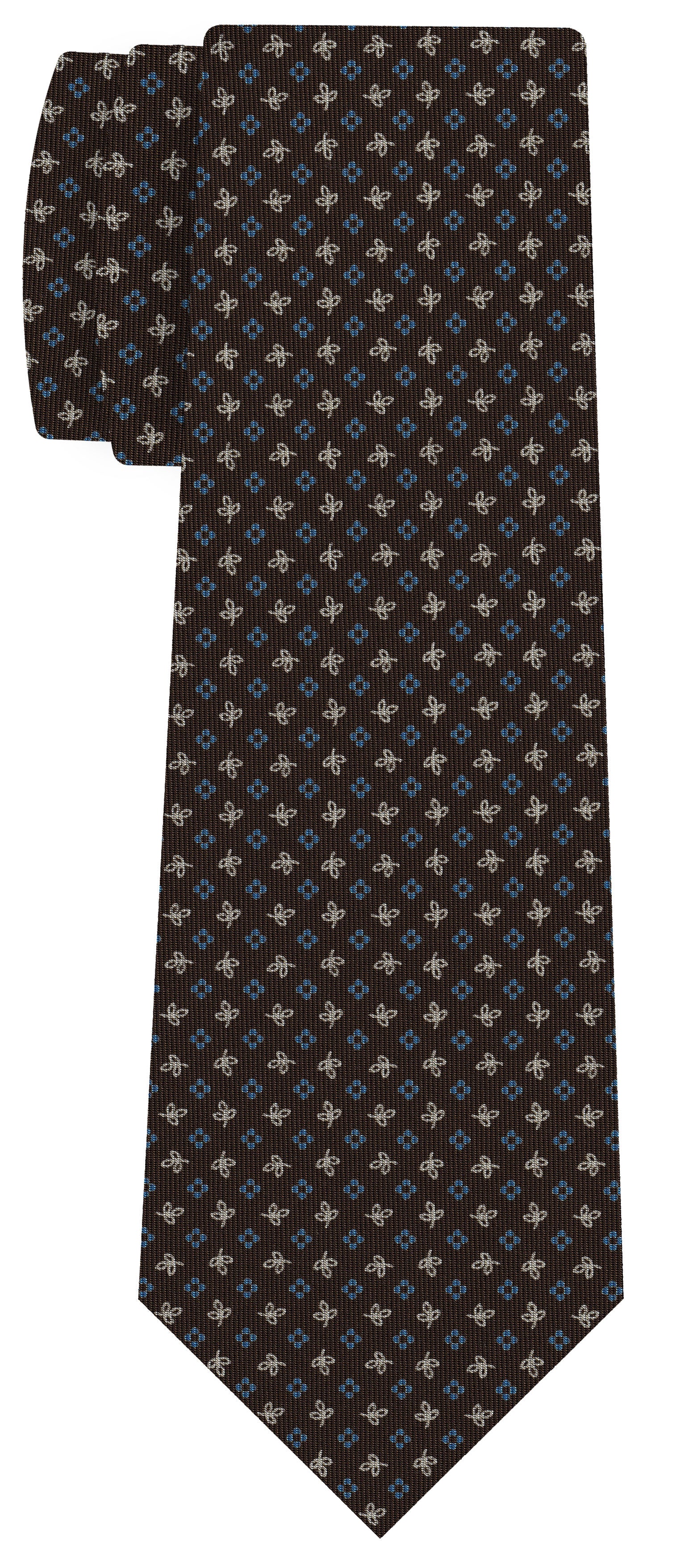 {[en]:Sky Blue & Off-White on Chocolate Macclesfield Print Pattern Silk Tie