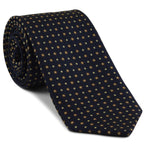 {[en]:Burnt Orange, Light Yellow, Off-White on Midnight Blue Macclesfield Print Pattern Silk Tie