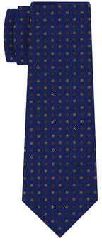 {[en]:Off-White, Red, Sky Blue & Midnight Blue on Royal Blue Macclesfield Print Pattern Silk Tie