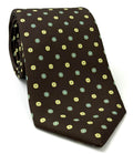 Sky Blue, Light Yellow & Off-White on Dark Chocolate Macclesfield Print Pattern Silk Tie MCT-504