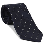 {[en]:Silver/White on Midnight Blue Macclesfield Print Pattern Silk Tie