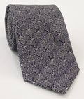 Off-White on Dark Navy Blue Macclesfield Print Pattern Silk Tie MCT-517