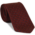{[en]:Blue, Off White, Black, Light Yellow on Dark Red Print Pattern Silk Tie