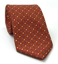 Sky Blue, Blue, Off White on Dark Burnt Orange Print Pattern Silk Tie MCT-523