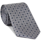 {[en]:Sky Blue, Off White, Black on Silver Gray Print Pattern Silk Tie