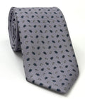 Sky Blue, Off White, Black on Silver Gray Print Pattern Silk Tie MCT-526