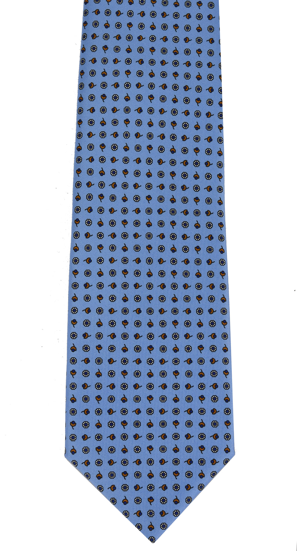 {[en]:Dark Orange, Off-White & Blue on Powder Blue Print Pattern Silk Tie