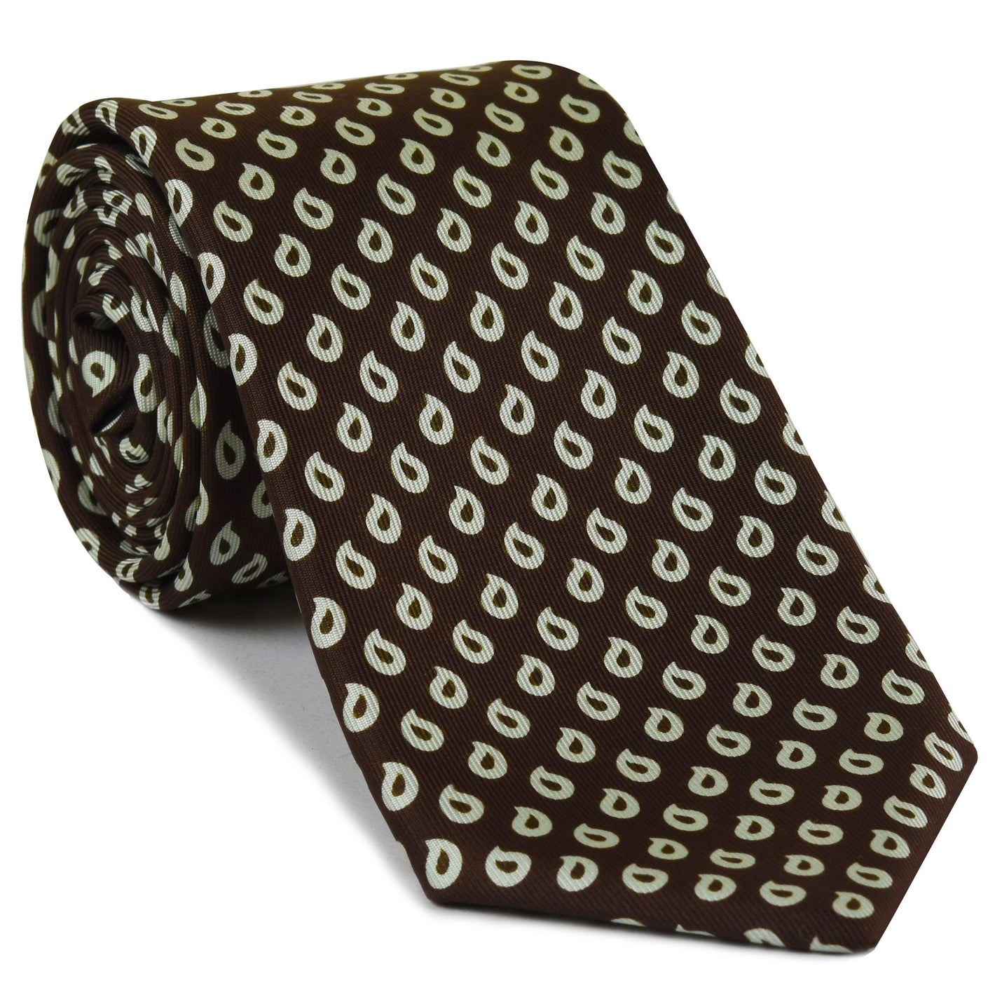 {[en]:Off-White on Dark Chocolate Print Pattern Silk Tie