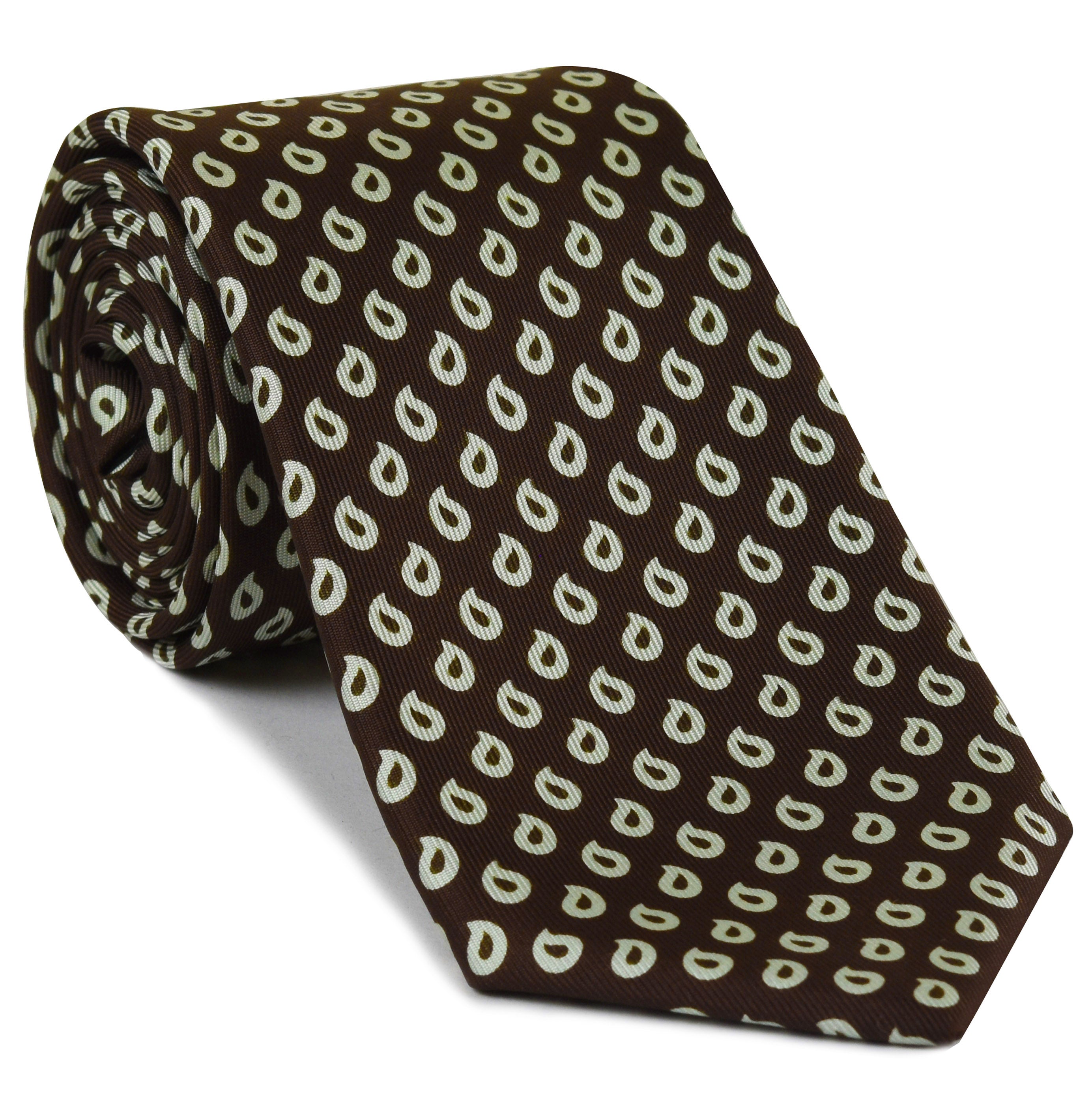 {[en]:Off-White on Dark Chocolate Print Pattern Silk Tie