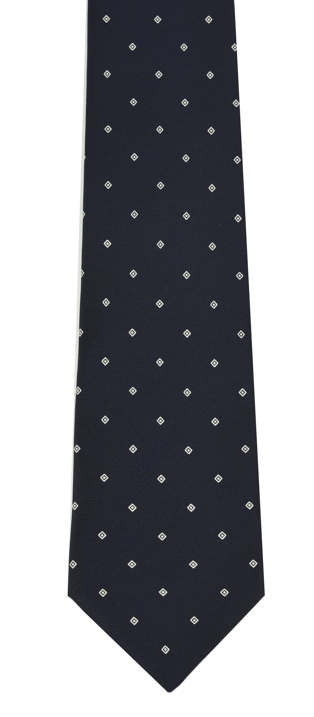 {[en]:Silver/White on Midnight Blue Macclesfield Print Pattern Silk Tie