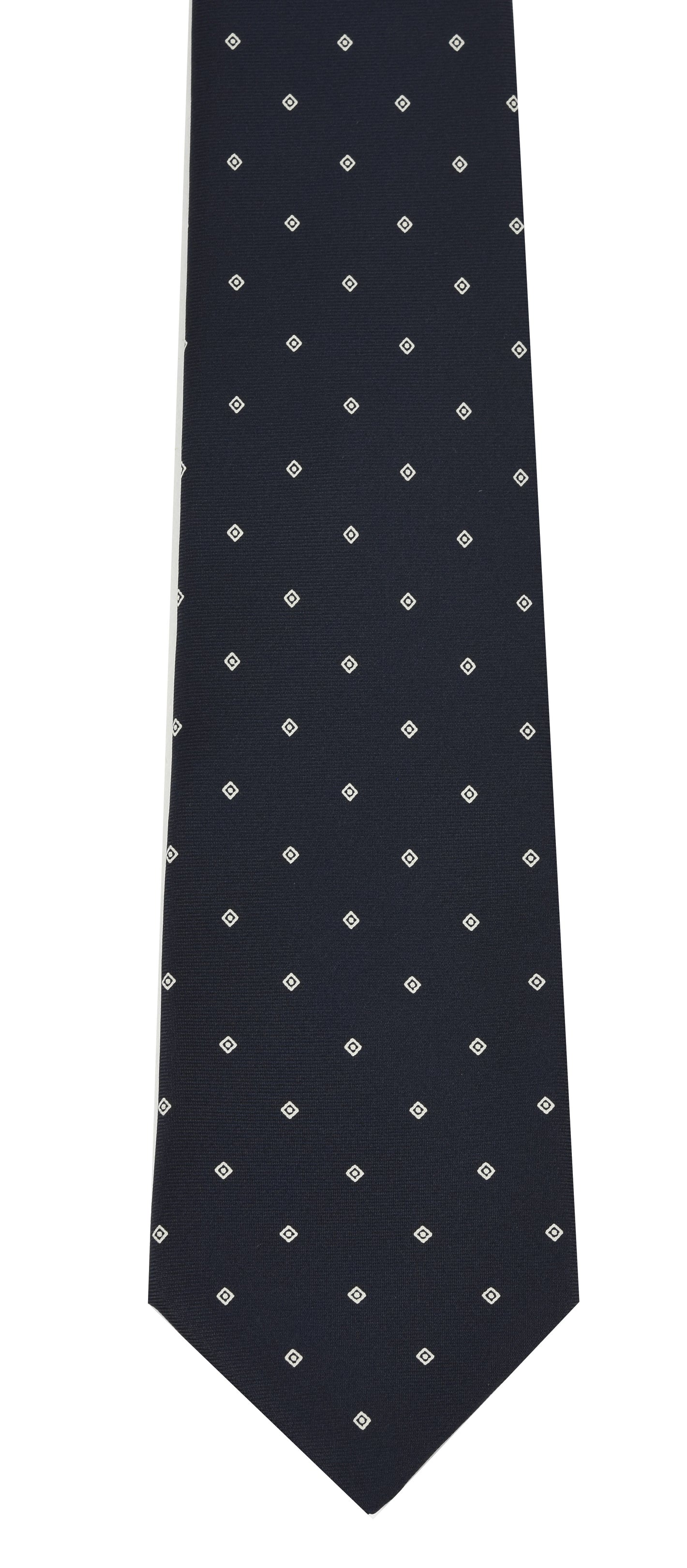 {[en]:Silver/White on Midnight Blue Macclesfield Print Pattern Silk Tie