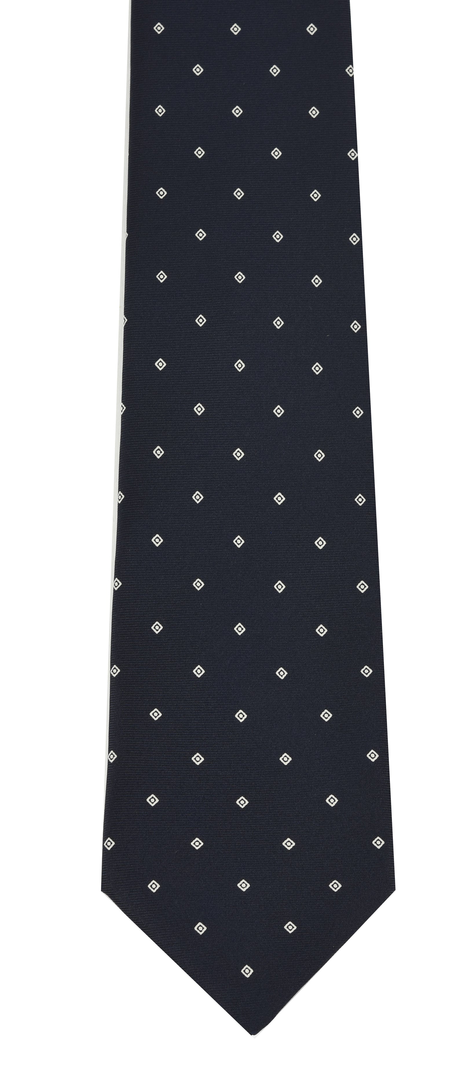 {[en]:Silver/White on Midnight Blue Macclesfield Print Pattern Silk Tie