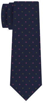 {[en]:Dark Pink, Young Leaf Green on Navy Blue Print Pattern Silk Tie