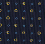 {[en]:Sky Blue, White & Yellow Gold on Dark Navy Blue Macclesfield Print Pattern Silk Tie