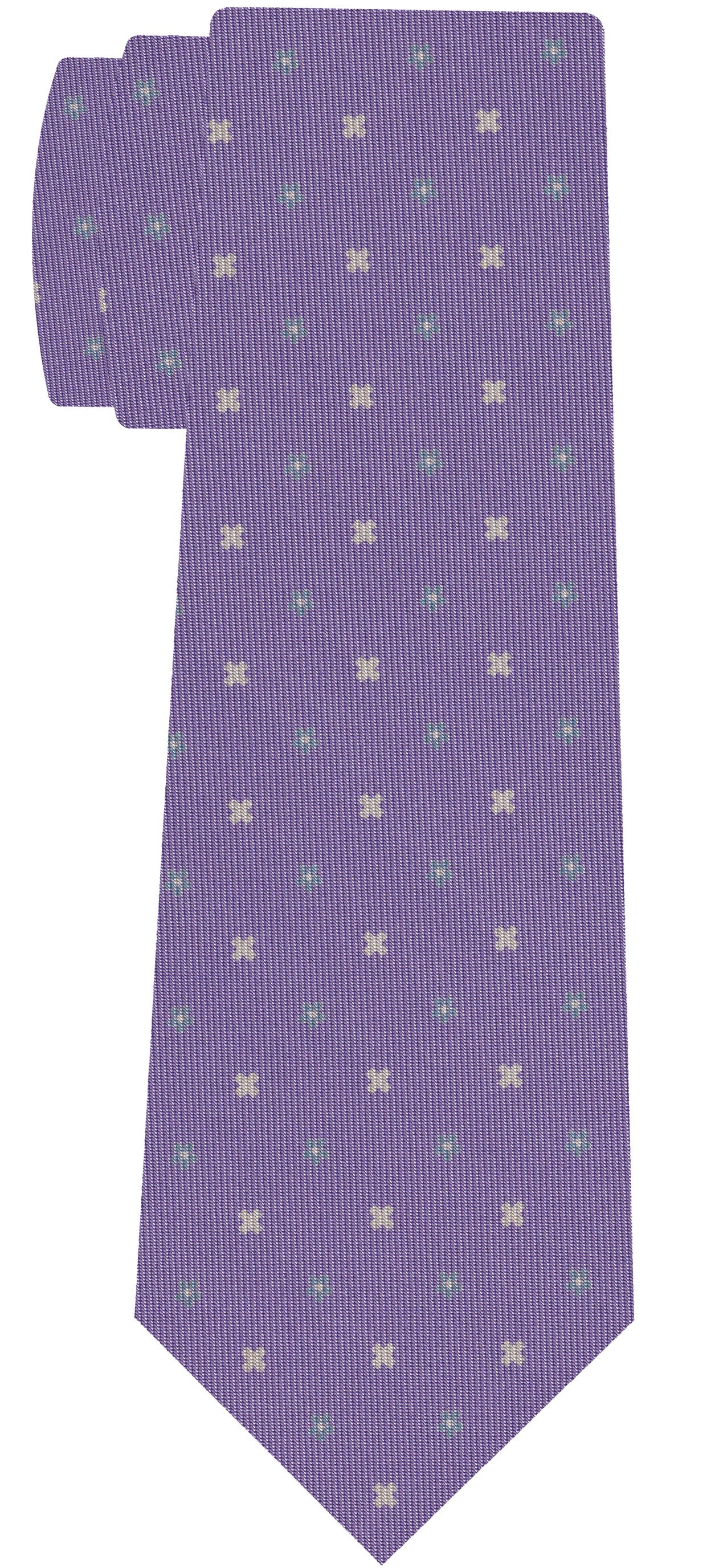 Sky Blue & White on Lavender Macclesfield Print Pattern Silk Tie #MCT-551