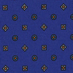 {[en]:Sky Blue, White & Burnt Orange on Royal Blue Macclesfield Print Pattern Silk Tie
