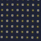 {[en]:White, Yellow Gold & Olive Green on Dark Navy Blue Macclesfield Print Pattern Silk Tie