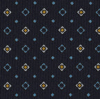 {[en]:Sky Blue, Yellow Gold & White on Dark Navy Blue Macclesfield Print Pattern Silk Tie