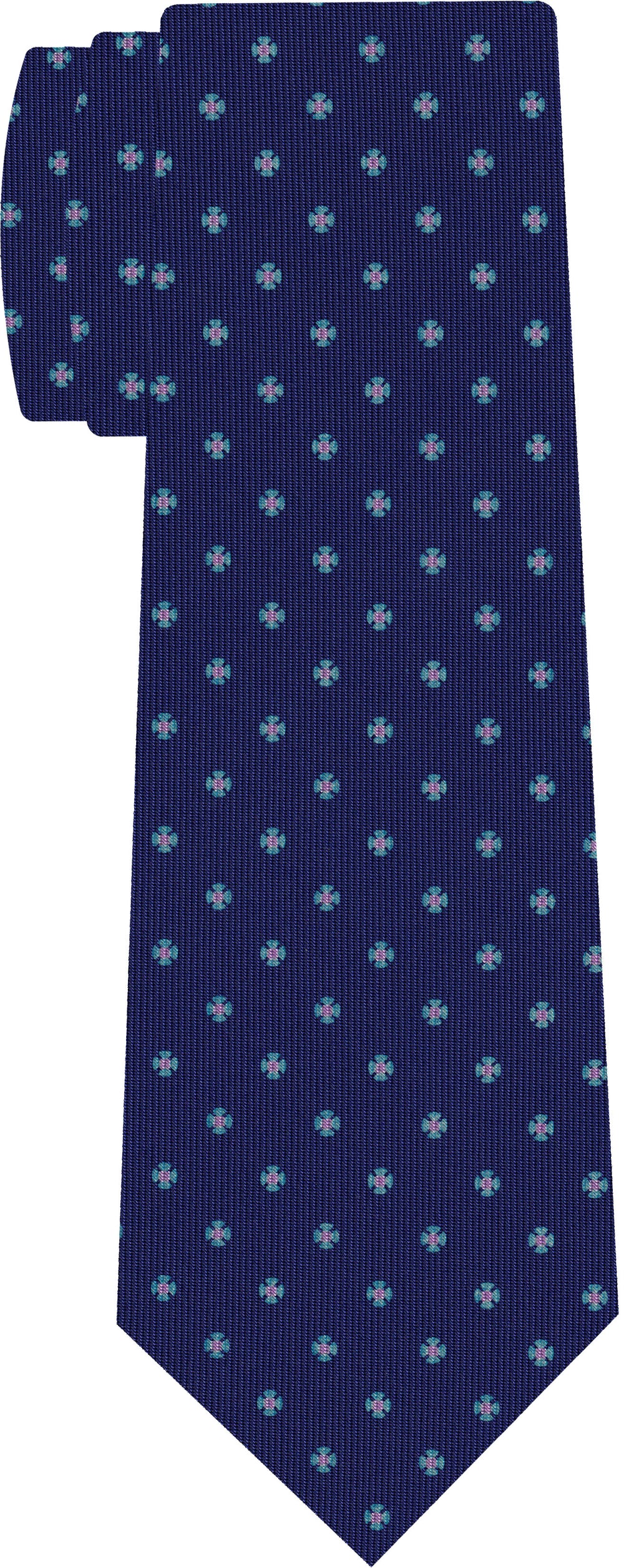 {[en]:Sky Blue & Lavender on Dark Navy Blue Macclesfield Print Pattern Silk Tie