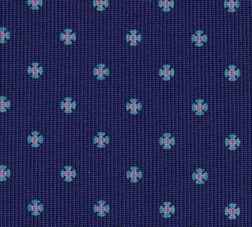 Sky Blue & Lavender on Dark Navy Blue Macclesfield Print Pattern Silk Tie #MCT-560