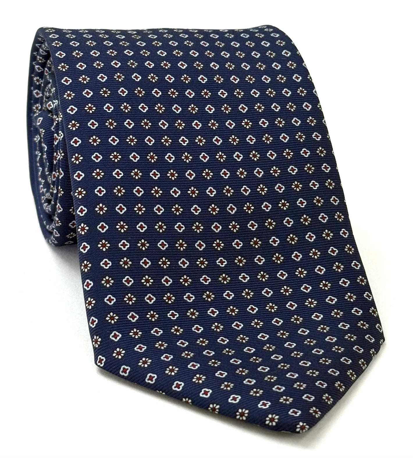 白色與紅色在藏青色上 Macclesfield 印花絲綢領帶 MCT-569