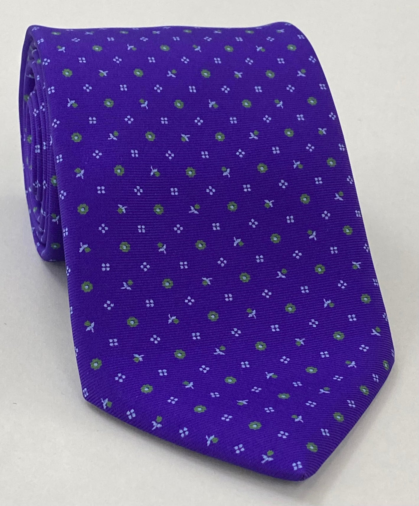 White & Green on Purple Macclesfield Printed Silk Tie #MCT-571