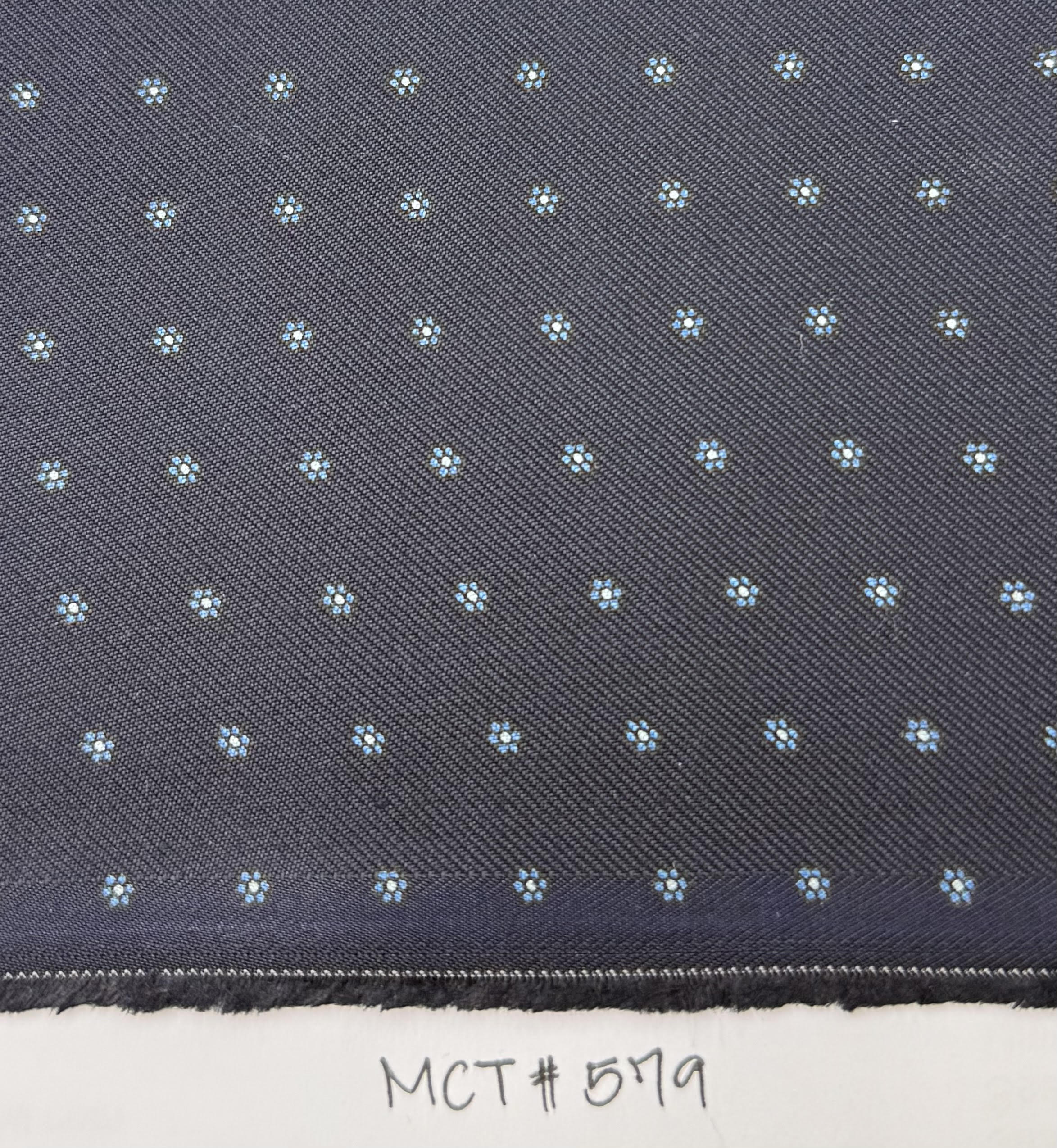 Blue & Off-White on Midnight Blue Macclesfield Printed Silk Tie MCT-579