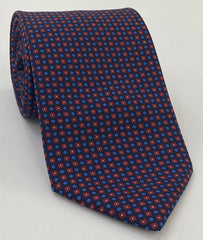 Blue & Off-White on Midnight Blue Macclesfield Printed Silk Tie #MCT-579