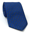 Yellow Gold, White & Red on Blue Macclesfield Printed Silk Tie MCT-583