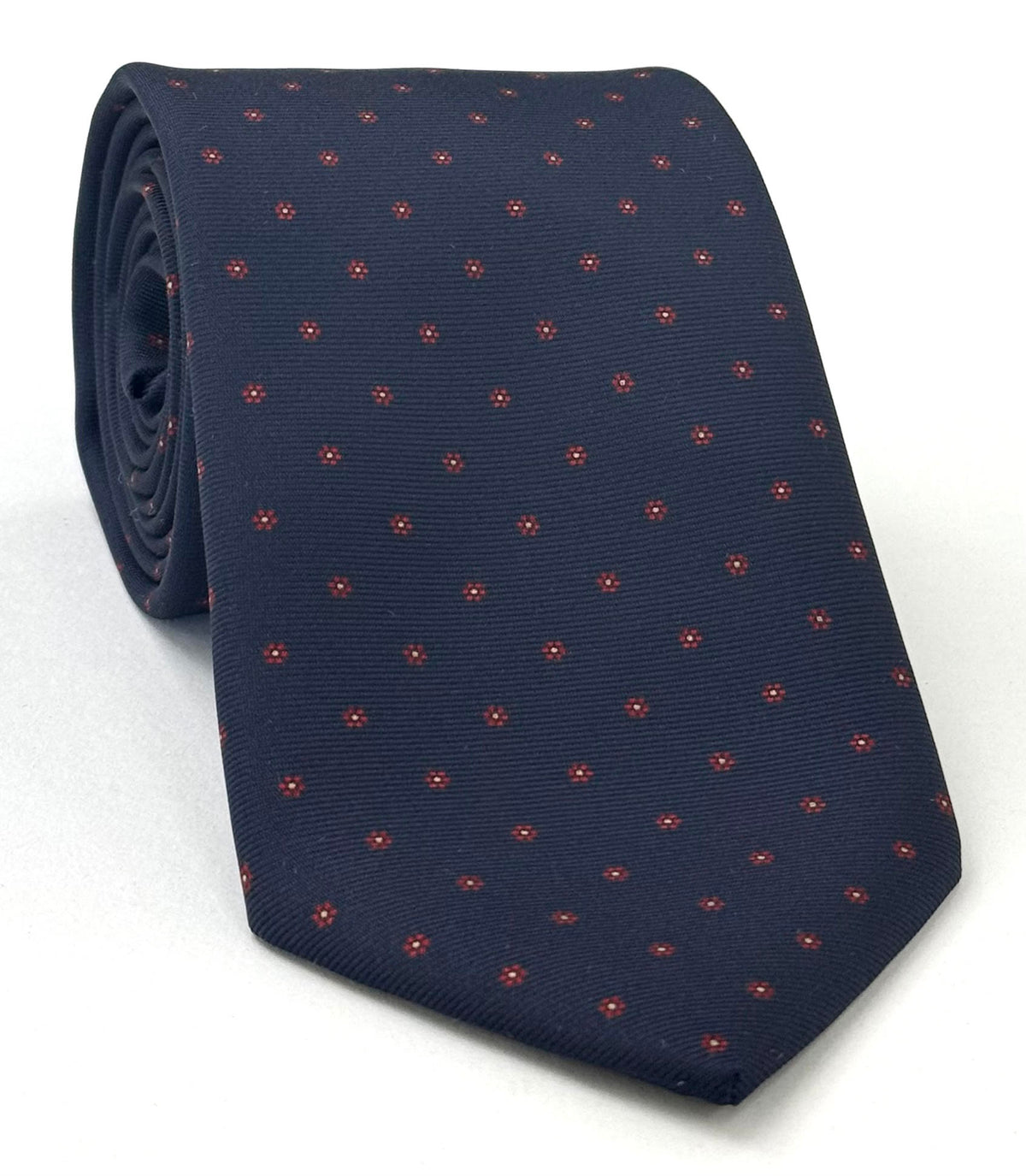Red & Off-White on Midnight Blue Macclesfield Printed Silk Tie MCT-584