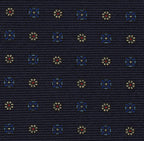 Blue, Sky Blue, Light Yellow & Red on Dark Navy Print Pattern Silk Tie #MCT-585