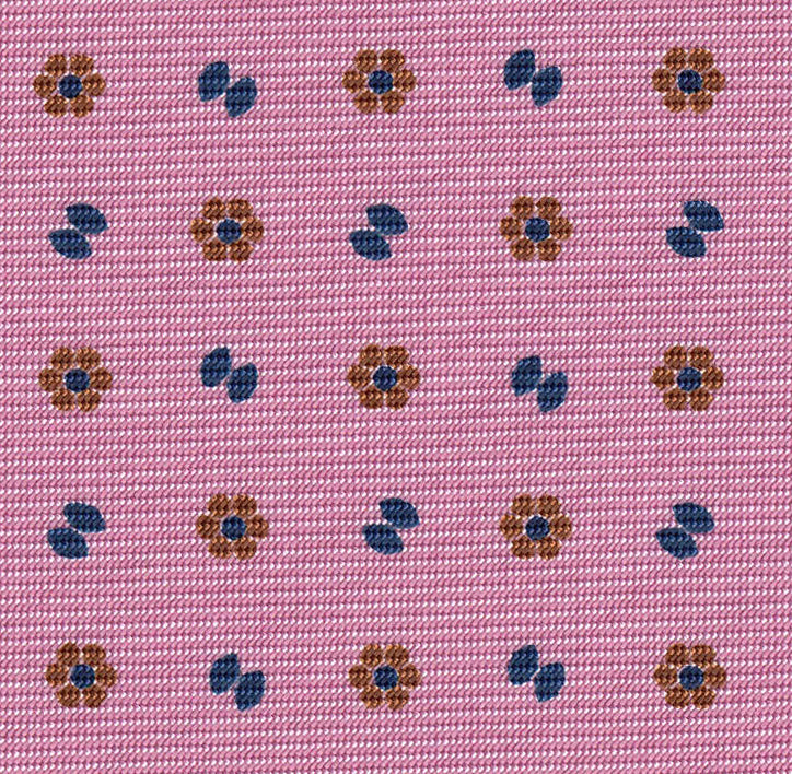 Blue & Burnt Orange on Pink Print Pattern Silk Pocket Square MCP-588