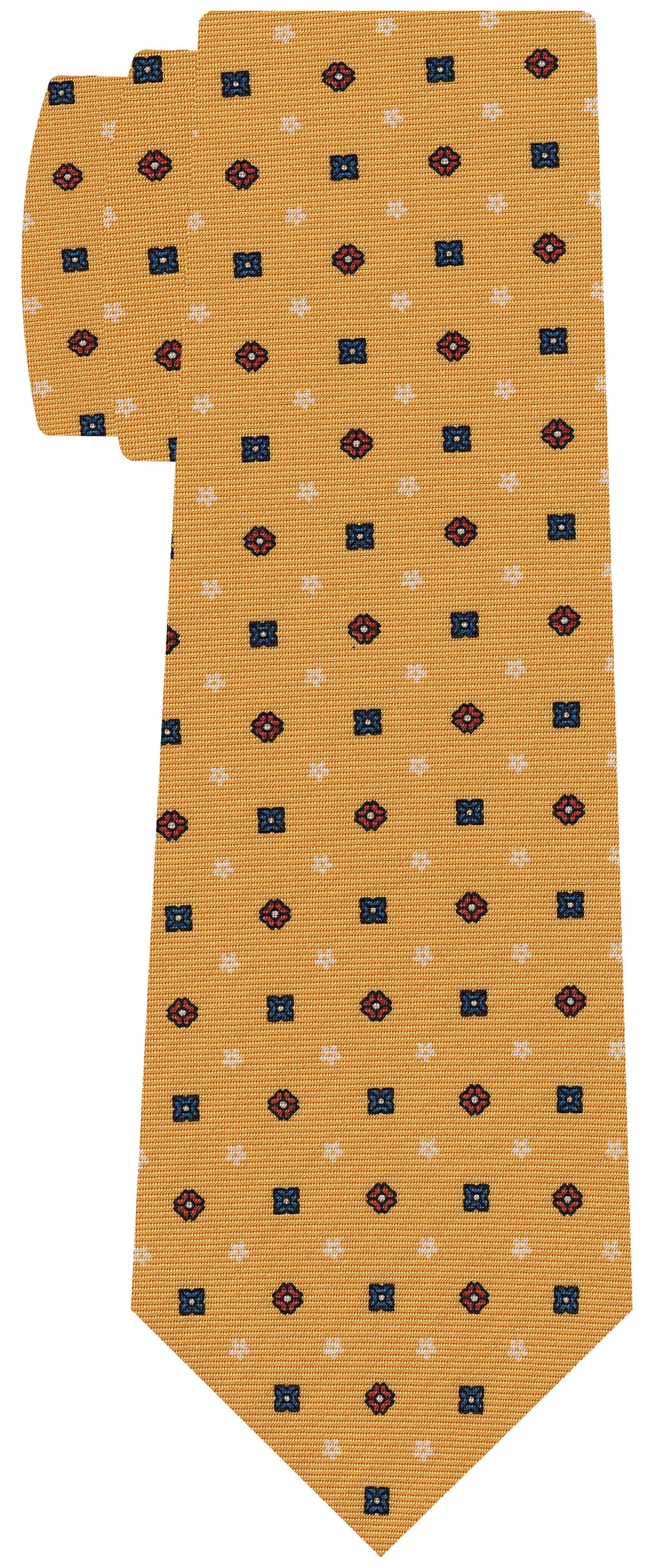 {[en]:Blue, Red & White on Light Yellow Print Pattern Silk Tie