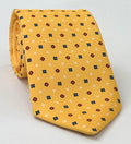 Blue, Red & White on Light Yellow Print Pattern Silk Tie MCT-590