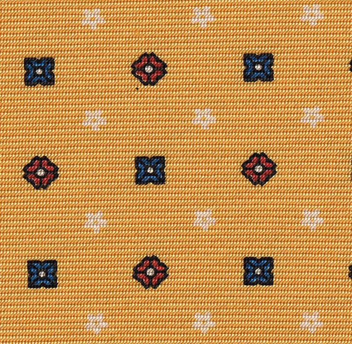 Blue, Red & White on Light Yellow Print Pattern Silk Tie #MCT-590