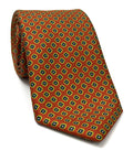 Dark Blue, White & Lime Green on Dark Burnt Orange Print Pattern Silk Tie MCT-591