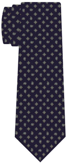 {[en]:Yellow Gold & Soft Blue on Dark Purple Print Pattern Silk Tie